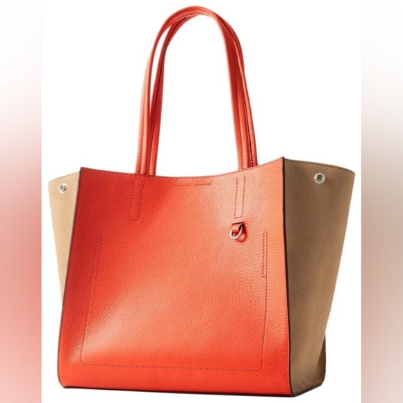 BANANA REPUBLIC pebbled italian leather orange tote bag convertible shape - Picture 2 of 15
